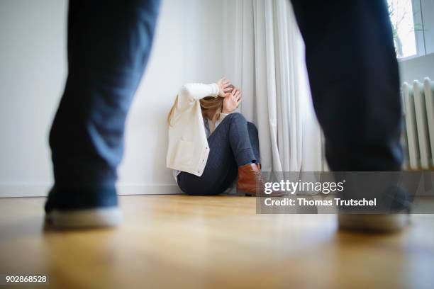 Berlin, Germany Posed Scene: A woman is being beaten by a man on January 08, 2018 in Berlin, Germany.