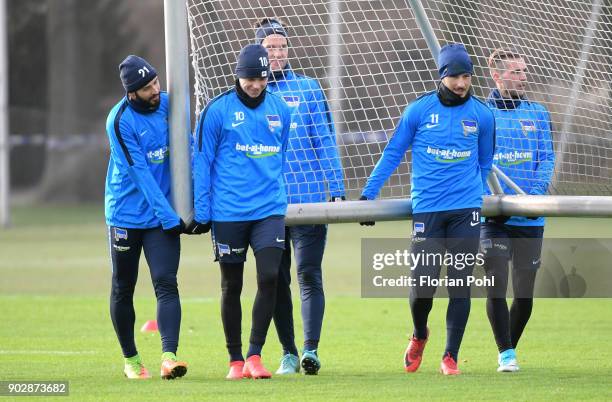 Marvin Plattenhardt, Ondrej Duda, Sebastian Langkamp, Mathew Leckie and Peter Pekarik of Hertha BSC during the training on january 9, 2018 in Berlin,...