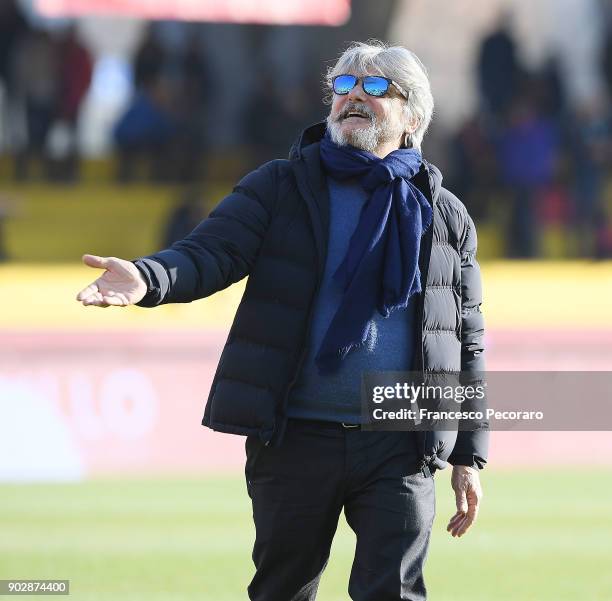 Massimo Ferrero the President of UC Sampdoria looks on prior to the serie A match between Benevento Calcio and UC Sampdoria at Stadio Ciro Vigorito...