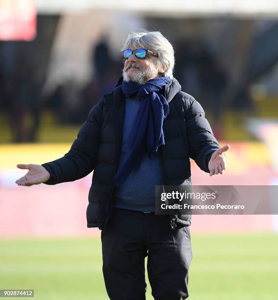 Massimo Ferrero the President of UC Sampdoria looks on prior to the serie A match between Benevento Calcio and UC Sampdoria at Stadio Ciro Vigorito...
