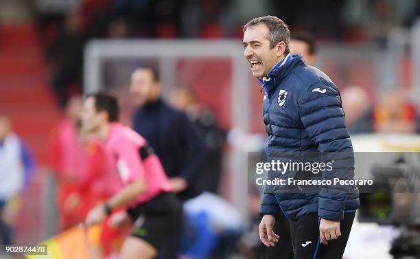 Coach of UC Sampdoria Marco Giampaolo looks on during the serie A match between Benevento Calcio and UC Sampdoria at Stadio Ciro Vigorito on January...