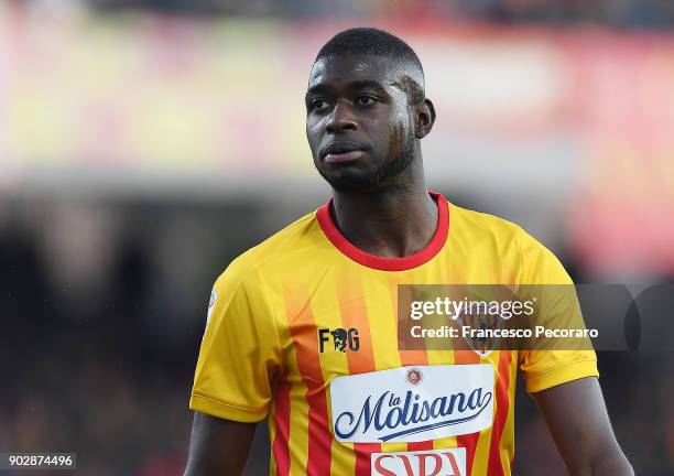 Jean-Claude Billong of Benevento Calcio in action during the serie A match between Benevento Calcio and UC Sampdoria at Stadio Ciro Vigorito on...