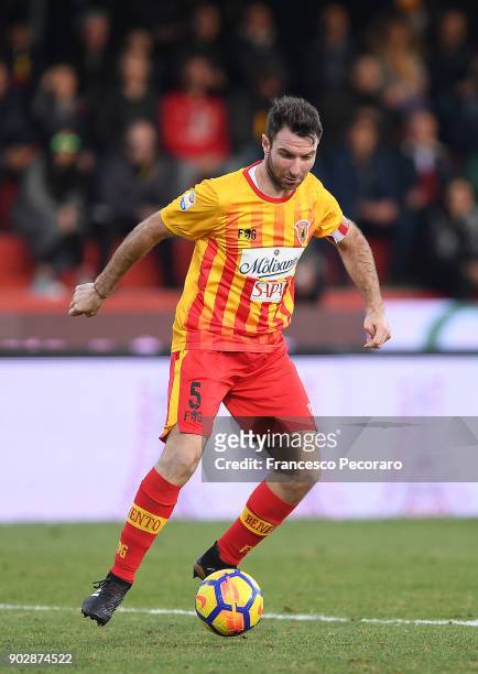 Fabio Lucioni of Benevento Calcio in action during the serie A match between Benevento Calcio and UC Sampdoria at Stadio Ciro Vigorito on January 6,...