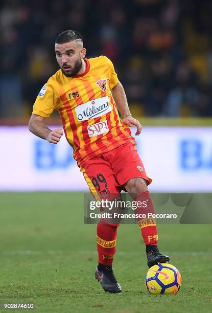 Enrico Brignola of Benevento Calcio in action during the serie A match between Benevento Calcio and UC Sampdoria at Stadio Ciro Vigorito on January...