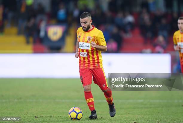 Enrico Brignola of Benevento Calcio in action during the serie A match between Benevento Calcio and UC Sampdoria at Stadio Ciro Vigorito on January...