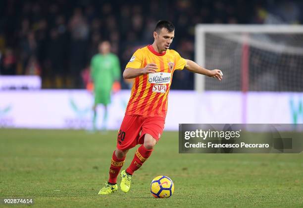 Ledian Memushaj of Benevento Calcio in action during the serie A match between Benevento Calcio and UC Sampdoria at Stadio Ciro Vigorito on January...