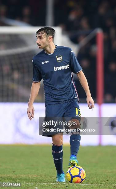 Gianmarco Ferrari of UC Sampdoria in action during the serie A match between Benevento Calcio and UC Sampdoria at Stadio Ciro Vigorito on January 6,...