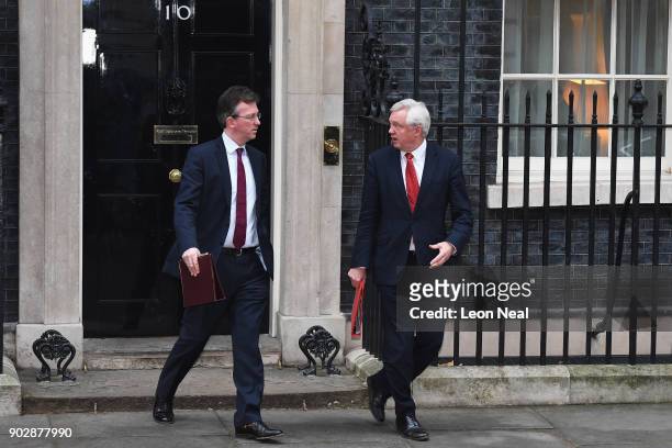Attorney General Jeremy Wright and Brexit Secretary David Davis leave Number 10 after government ministers attended the first Cabinet meeting of the...