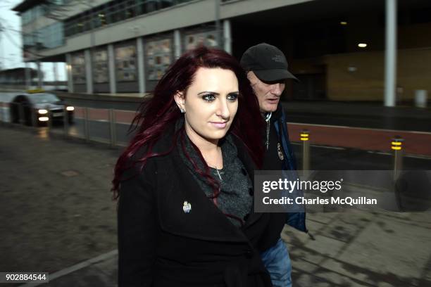 Britain First deputy leader Jayda Fransen flanked by supporters, including Andrew Edge , appears at Belfast Laganside Magistrates court on January 9,...