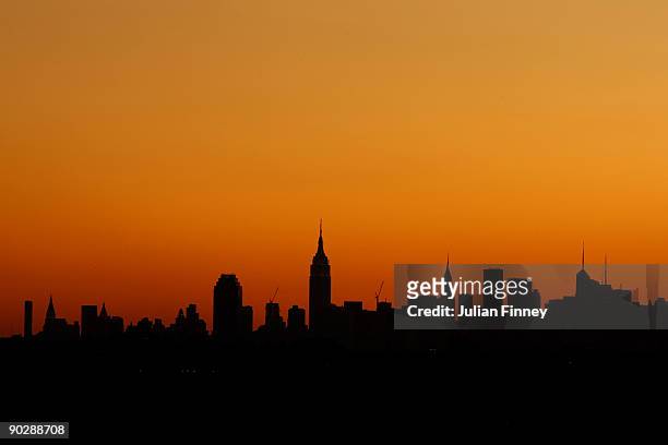 The sunsets over the Manhattan skyline during day two of the 2009 U.S. Open at the USTA Billie Jean King National Tennis Center on September 1, 2009...