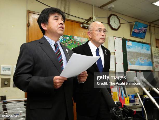 Masanori Narita , President of the Japan Canoe Federation, speaks during a press conference on January 9, 2018 in Tokyo, Japan. 32-year-old Yasuhiro...