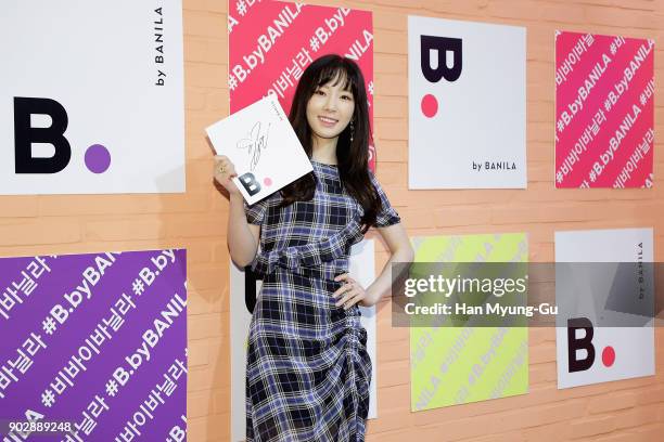 Taeyeon of South Korean girl group Girls' Generation attends the autograph session for 'Banila Co.' on January 9, 2018 in Seoul, South Korea.