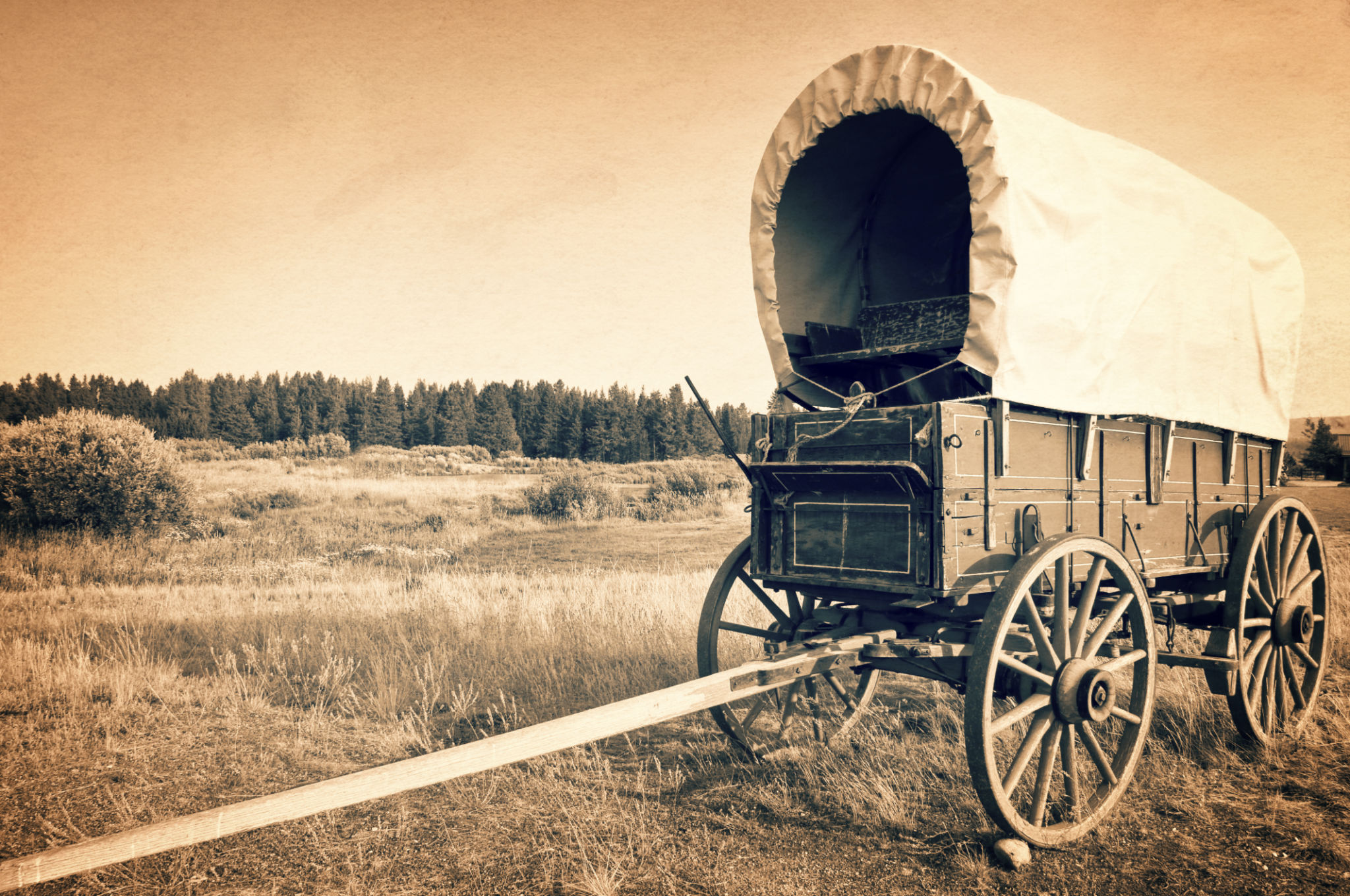 Vintage american western wagon, sepia vintage process, West American cowboy times concept Vintage american western wagon, sepia vintage process, West American cowboy times concept