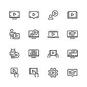 Tutorial related vector icon set in thin line style