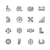 Measuring tools and measures vector icon set in thin line style