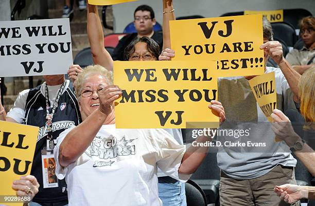 San Antonio Silver Stars fans express their feelings on Vickie Johnson on Vickie Johnson Appreciation Night during the Stars game against the...