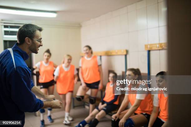 team pep talk - high school locker room stock pictures, royalty-free photos & images