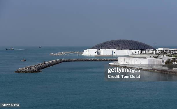 General view of the Louvre Abu Dhabi museum on January 9, 2018 in Abu Dhabi, United Arab Emirates.