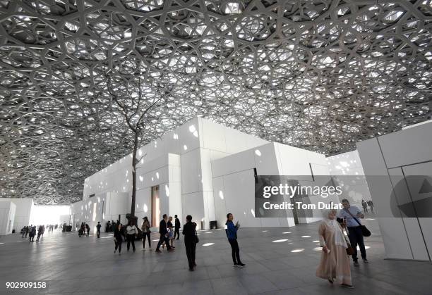 General view of the Louvre Abu Dhabi museum on January 9, 2018 in Abu Dhabi, United Arab Emirates.