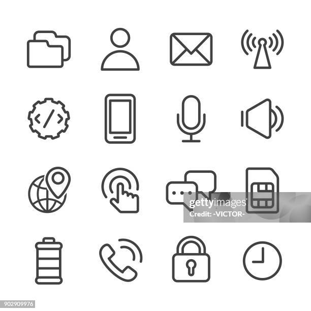 stockillustraties, clipart, cartoons en iconen met mobiele instelling icons - line serie - sim card