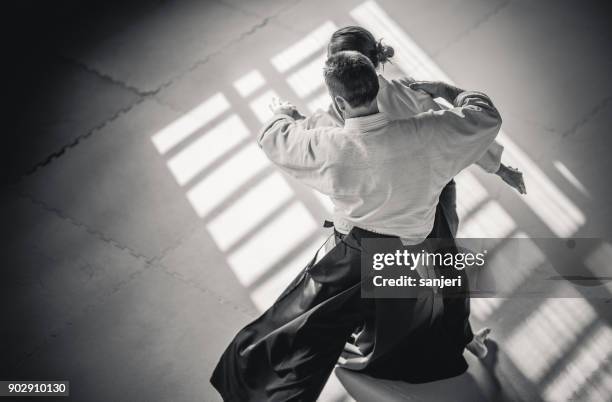 two aikido fighters - aikido stock pictures, royalty-free photos & images