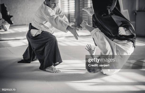 two aikido fighters - aikido stock pictures, royalty-free photos & images