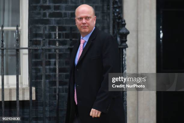 Secretary of State for Transport Chris Grayling leaves 10 Downing Street after after attending the first Cabinet meeting of the year, London on...