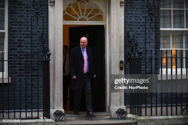 Secretary of State for Transport Chris Grayling leaves 10 Downing Street after after attending the first Cabinet meeting of the year, London on...