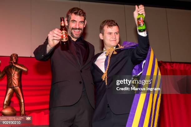 The Most Interesting Man in the World Augustin Legrand and Christian Christoffersen attend 'Matt Leinart and Rob Riggle Unveil Dos Equis' Most...