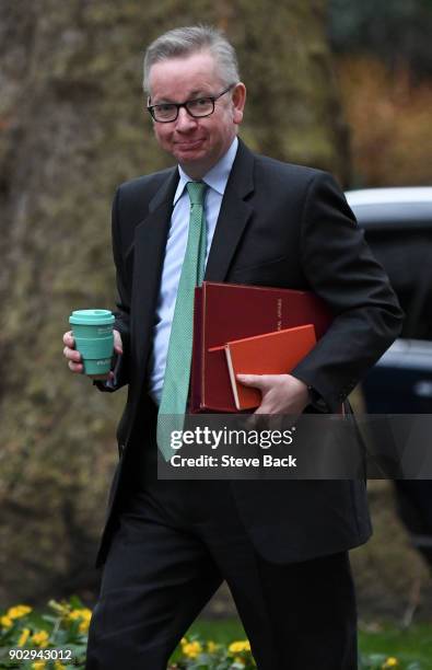 Britain's Environment, Food and Rural Affairs Secretary Michael Gove arrives at 10 Downing street in central London for the first cabinet meeting of...