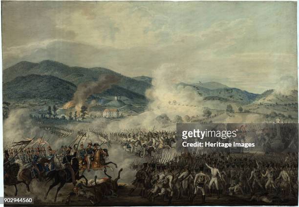 The battle between the Russian-Austrian and French troops. Found in the Collection of State History Museum, Moscow.