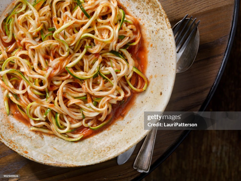 Spiraled Zucchini Noodles in Tomato Sauce
