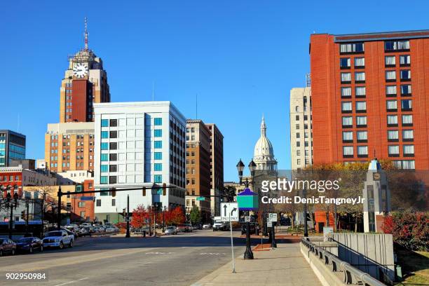 downtown lansing michigan skyline - michigan stock pictures, royalty-free photos & images
