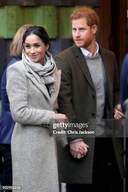 Prince Harry and his fiancee Meghan Markle visit Reprezent 107.3FM on January 9, 2018 in London, England. The Reprezent training programme was...