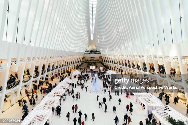 inside the oculus, world trade center transportation hub, new york - freedom tower stock pictures, royalty-free photos & images