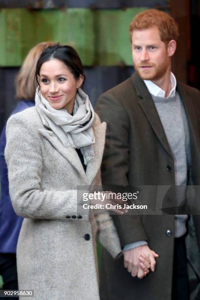 Prince Harry and his fiancee Meghan Markle visit Reprezent 107.3FM on January 9, 2018 in London, England. The Reprezent training programme was...