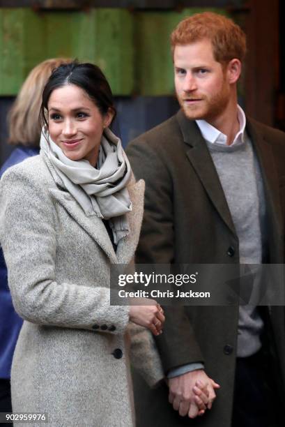 Prince Harry and his fiancee Meghan Markle visit Reprezent 107.3FM on January 9, 2018 in London, England. The Reprezent training programme was...