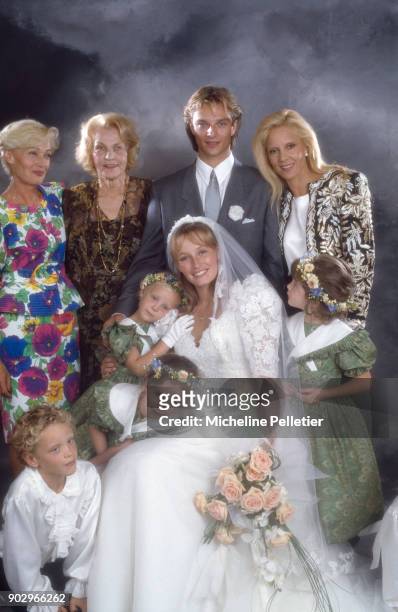 David Hallyday and Estelle Lefebure posing with with Denise Lefebure, mother of Estelle, with David's mother Sylvie Vartan and his gandmother Ilona...
