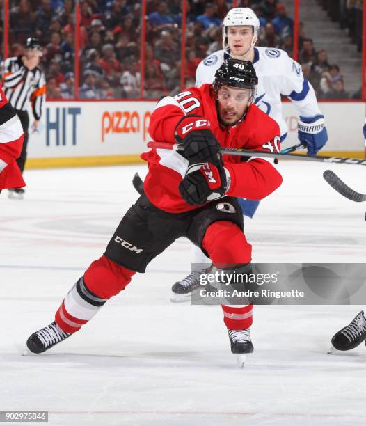 Gabriel Dumont of the Ottawa Senators skates against the Tampa Bay Lightning at Canadian Tire Centre on January 6, 2018 in Ottawa, Ontario, Canada.