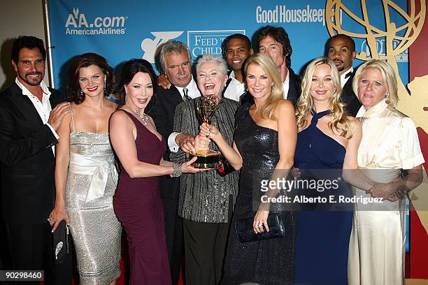 The cast and crew of "The Bold and the Beautiful" pose in the press room during the 36th Annual Daytime Emmy Awards at The Orpheum Theatre on August...