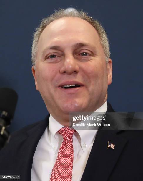 House Majority Whip Steve Scalise speaks to the media about the GOP agenda after a meeting with House Republicans on Capitol Hill, on January 9, 2018...