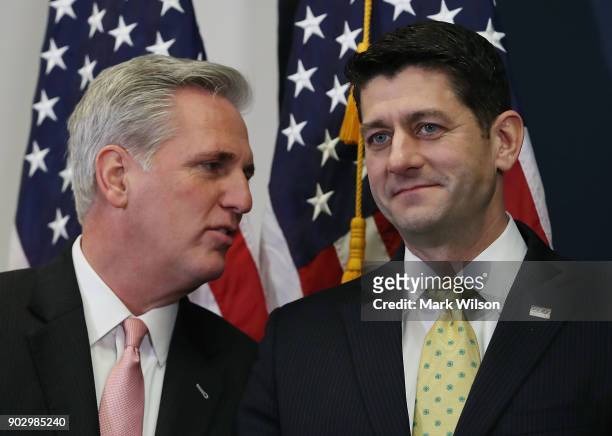 House Speaker Paul Ryan , and House Majority Leader Kevin McCarthy , speak to the media about the GOP agenda after a meeting with House Republicans...