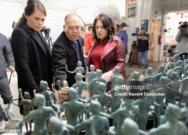 Awards Nominee Clea DuVall, Production Manager of American Fine Arts Foundry Angel Meza and SAG Awards Nominee Ann Dowd at the pouring of the actor...