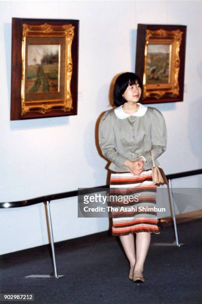 Princess Sayako visit the Jean-Francois Millet exhibition at the Bunkamura The Museum on September 19, 1991 in Tokyo, Japan.