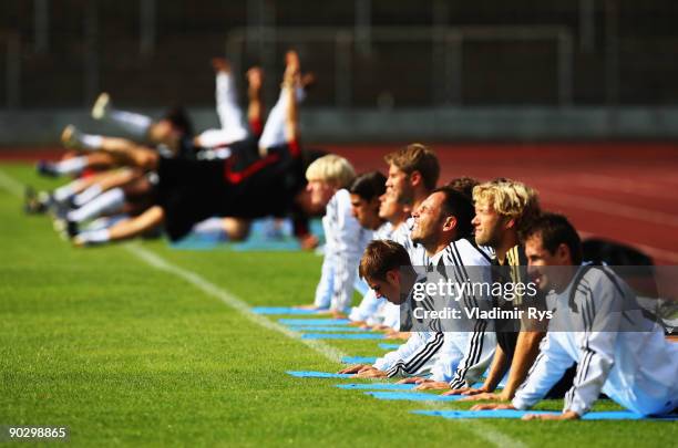 German players are seen during the training session of German Football National Team at the Suedstadion Koeln on September 2, 2009 in Cologne,...