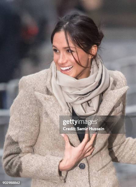 Meghan Markle visits Reprezent 107.3FM on January 9, 2018 in London, England. The Reprezent training programme was established in Peckham in 2008, in...