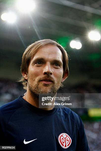 Head coach Thomas Tuchel of Mainz pauses before the Bundesliga match between Borussia M'gladbach and FSV Mainz 05 at the Borussia Park Stadium on...