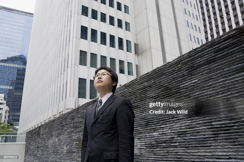 Businessman looking up