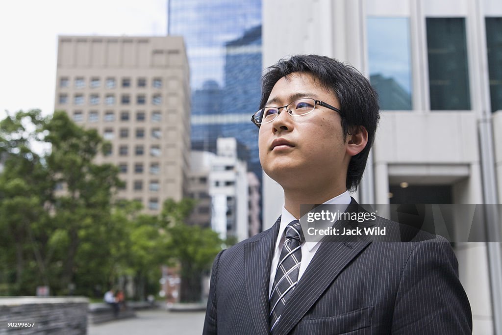 Businessman looking up