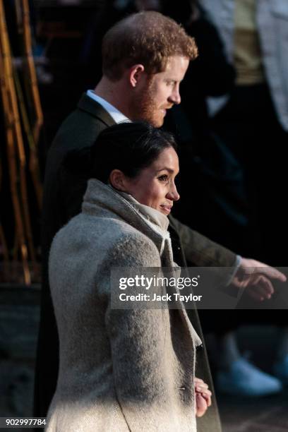 Prince Harry and Meghan Markle visit Reprezent 107.3FM on January 9, 2018 in London, England. The Reprezent training programme was established in...